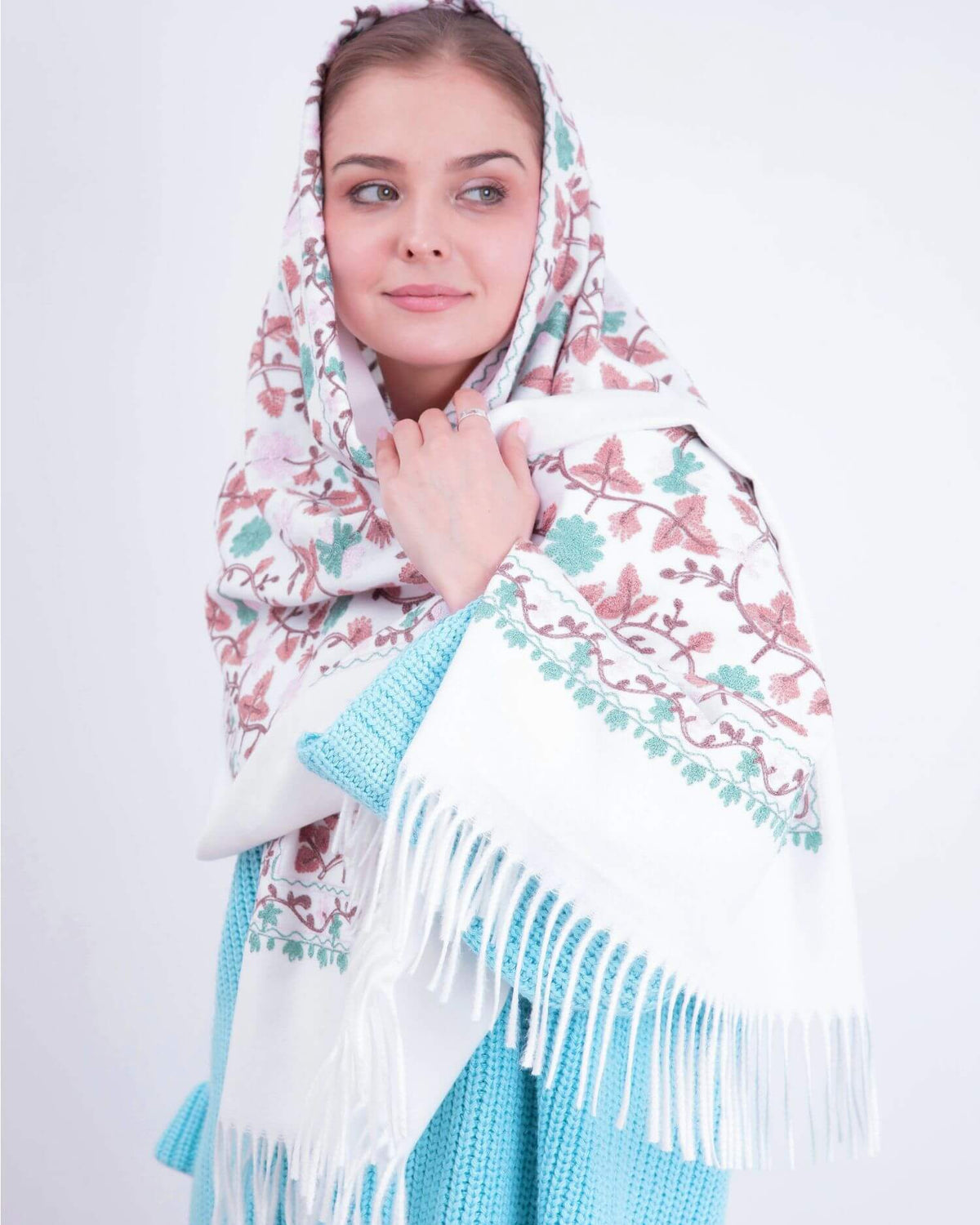 Embroidered cashmere scarf
