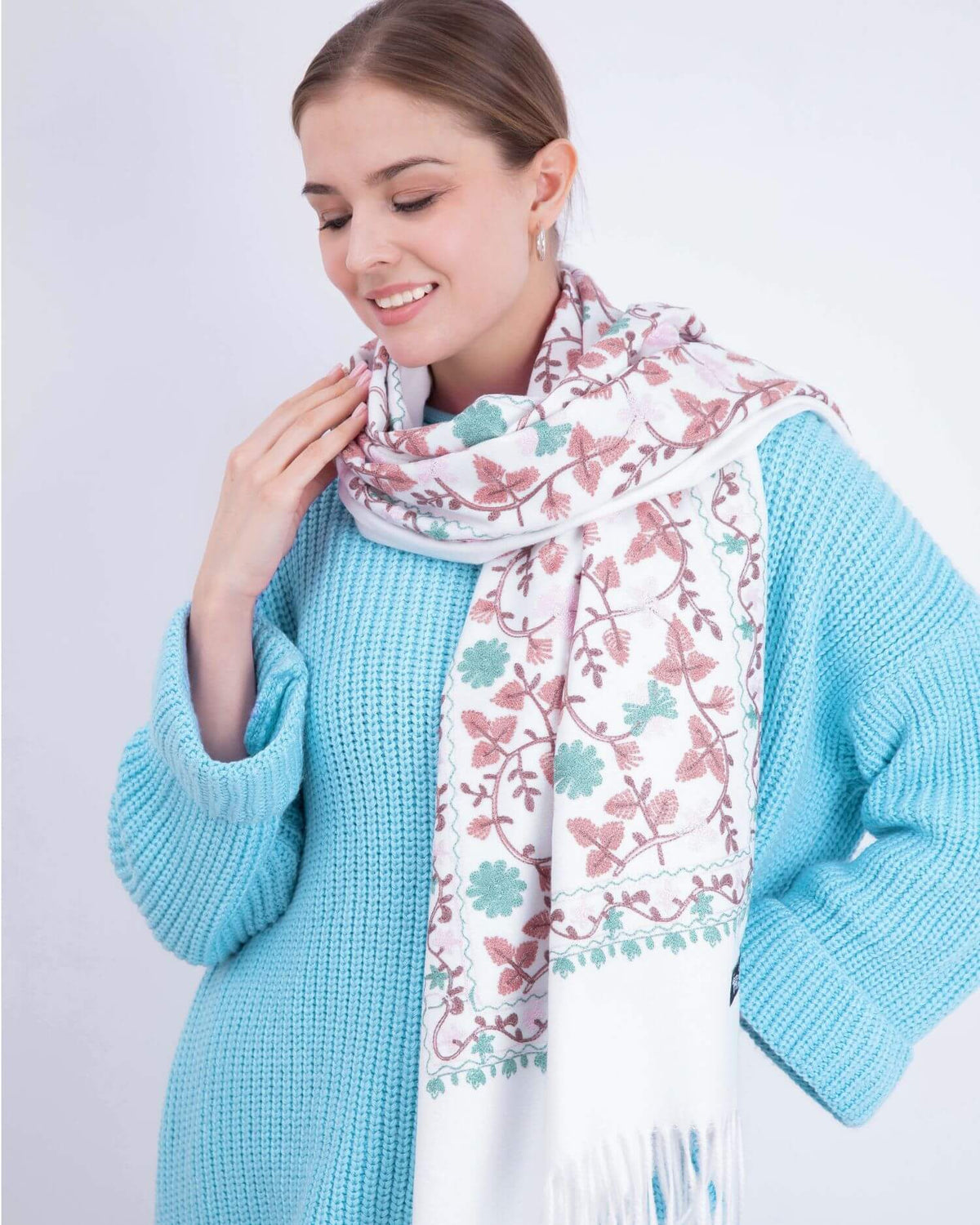 Embroidered cashmere scarf