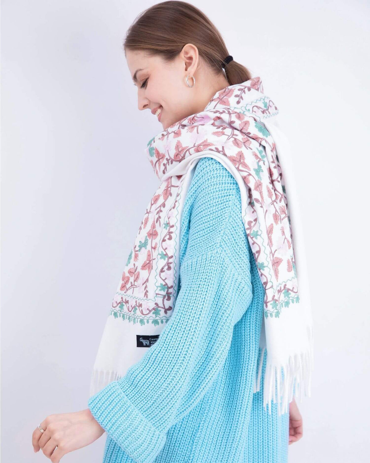 Embroidered cashmere scarf