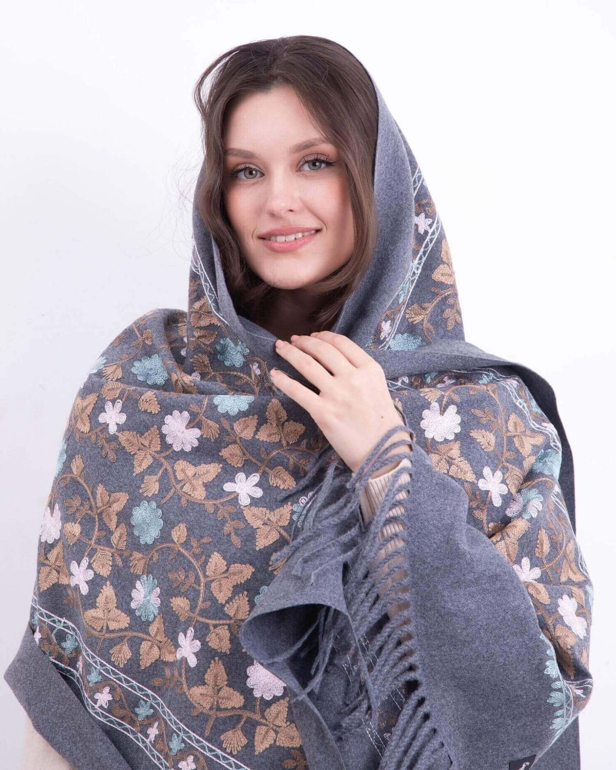 Embroidered cashmere scarf