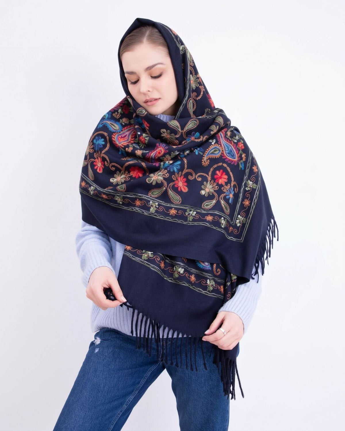 Embroidered cashmere scarf