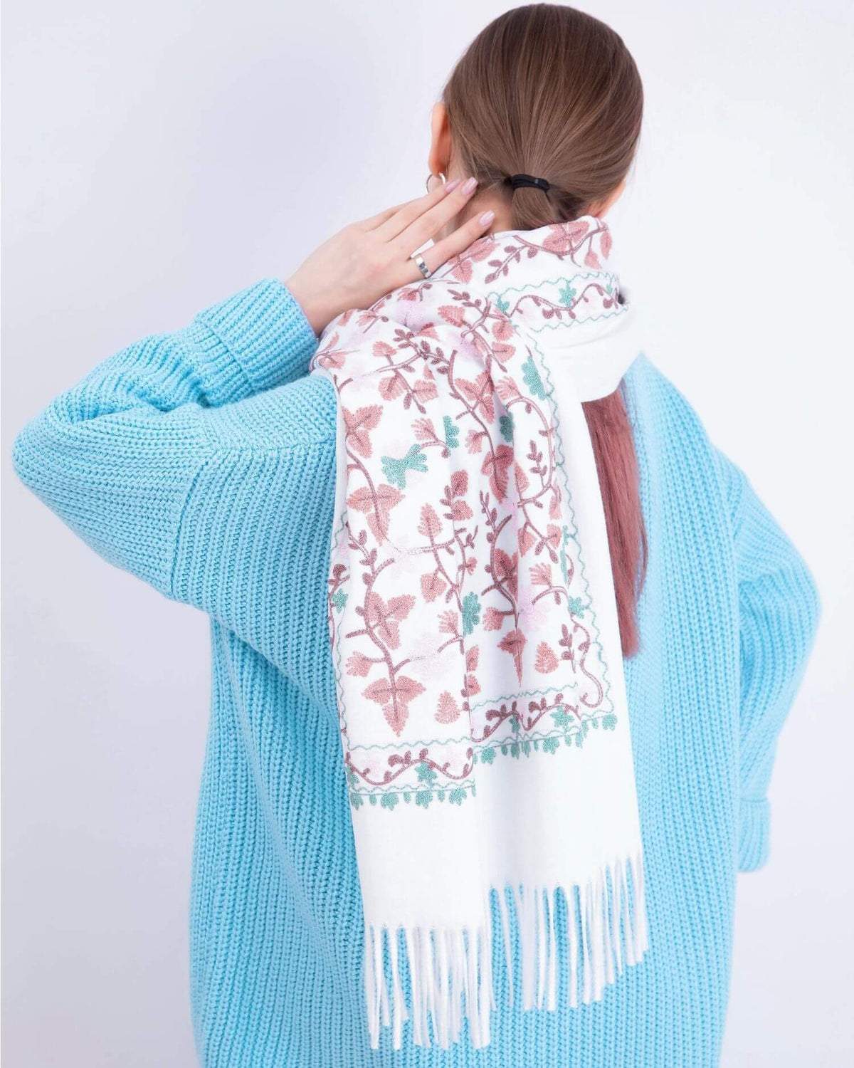 Embroidered cashmere scarf
