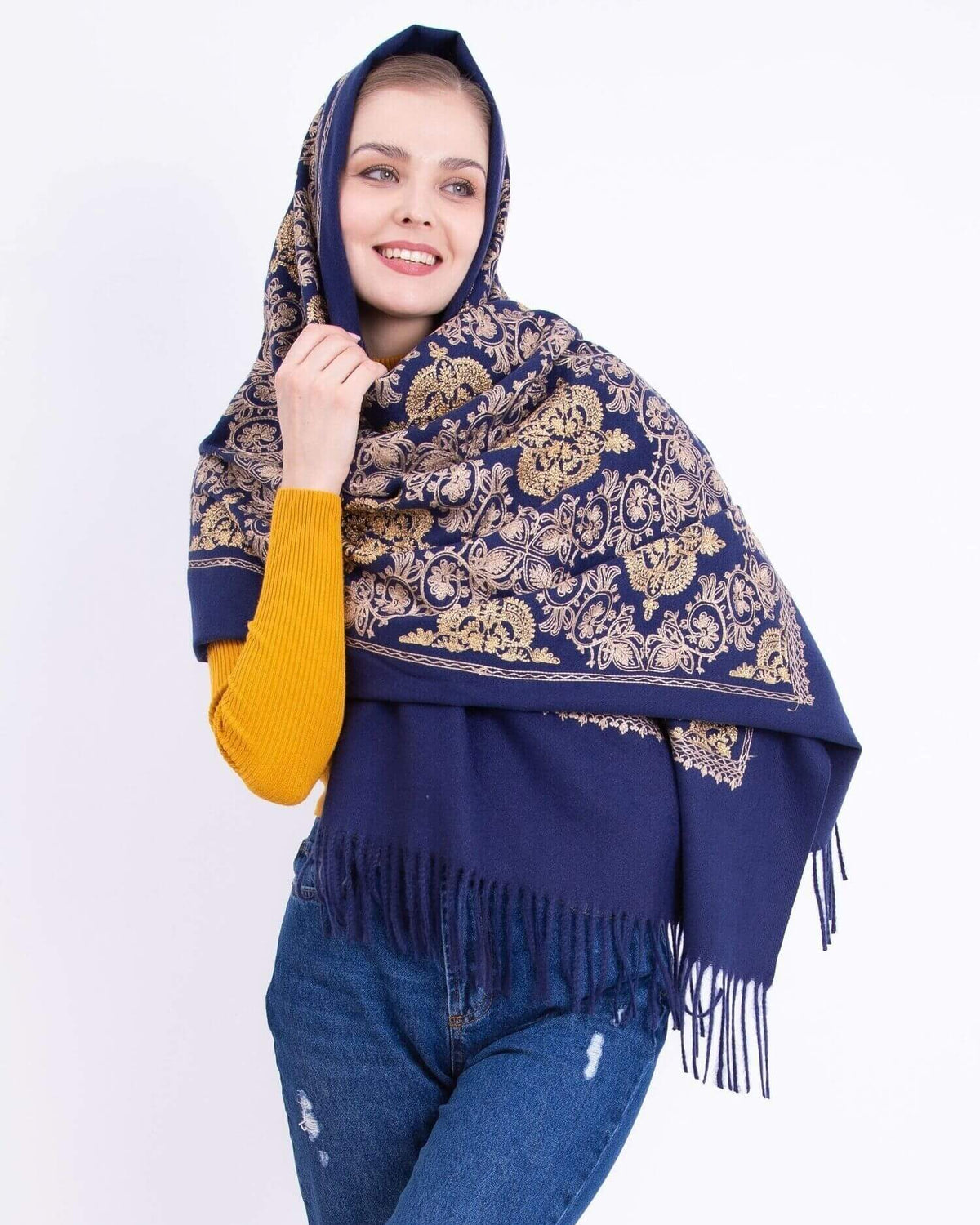 Embroidered cashmere scarf