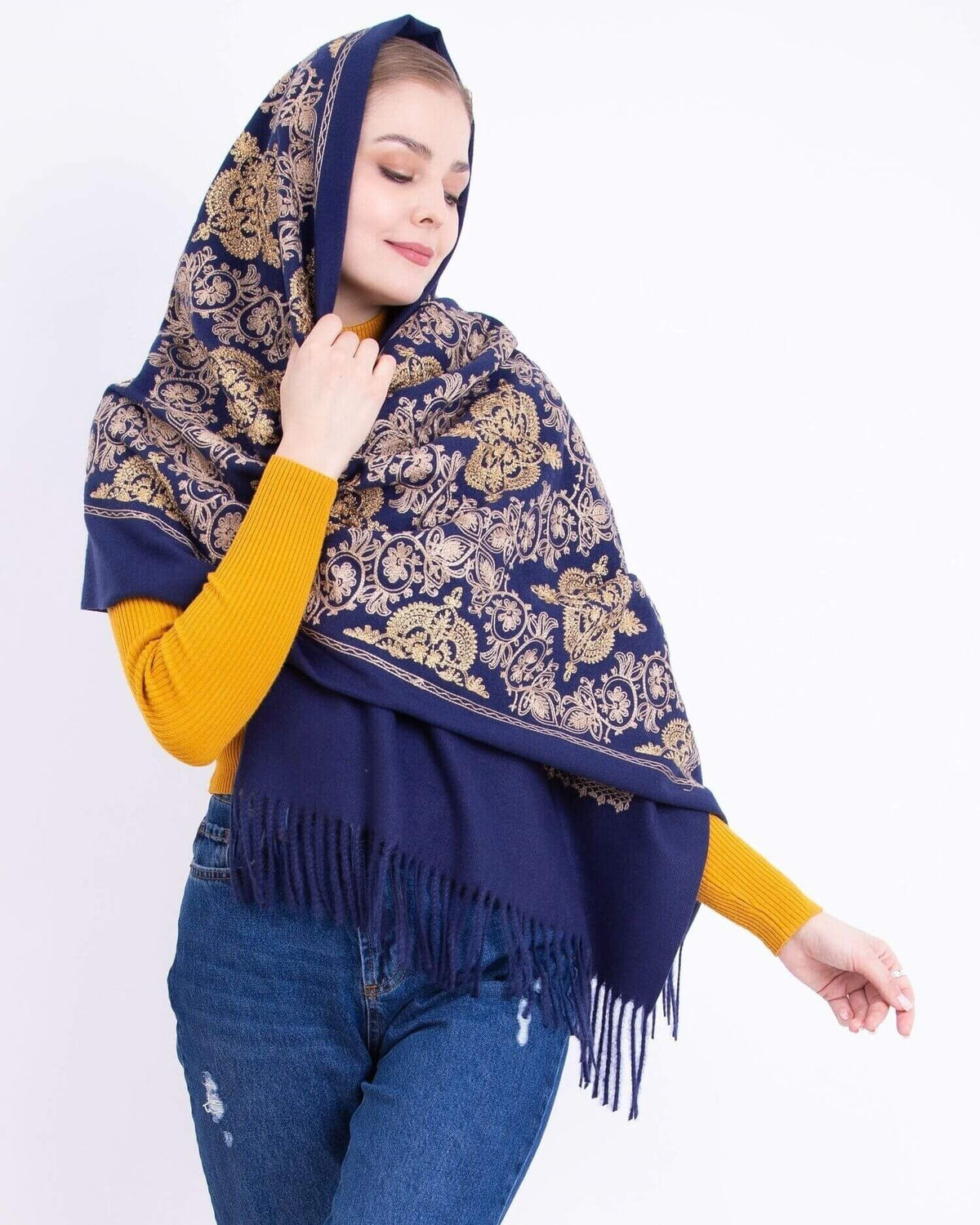 Embroidered cashmere scarf