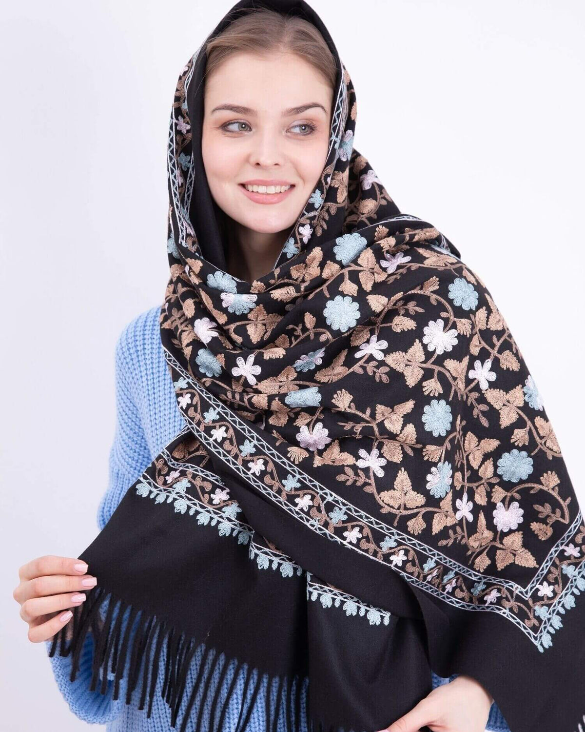 Embroidered cashmere scarf