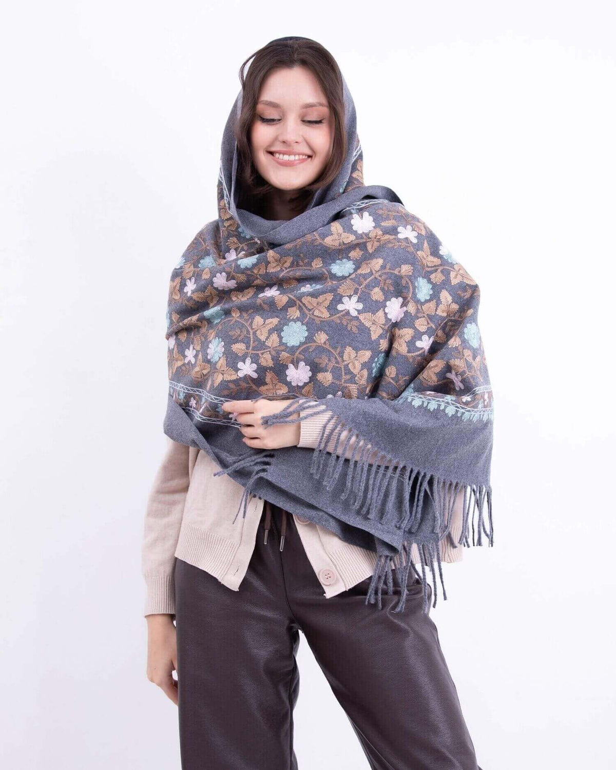 Embroidered cashmere scarf
