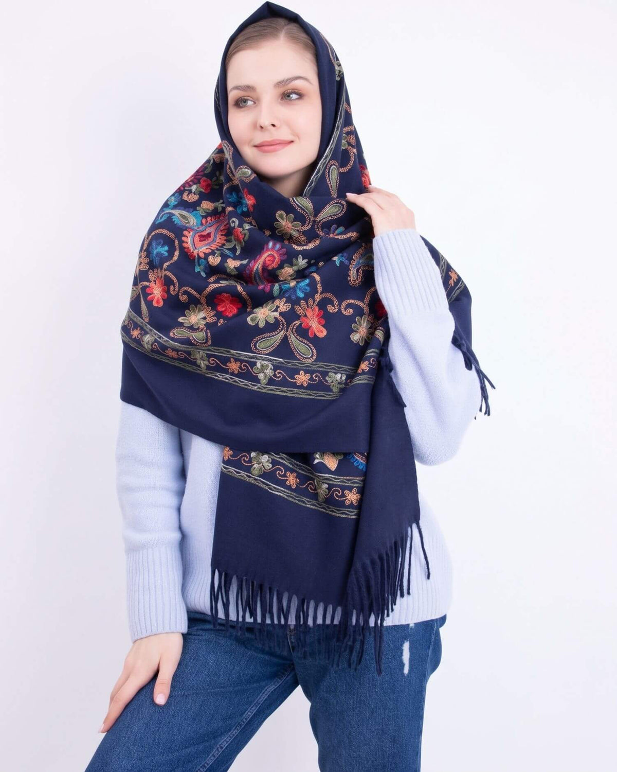 Embroidered cashmere scarf