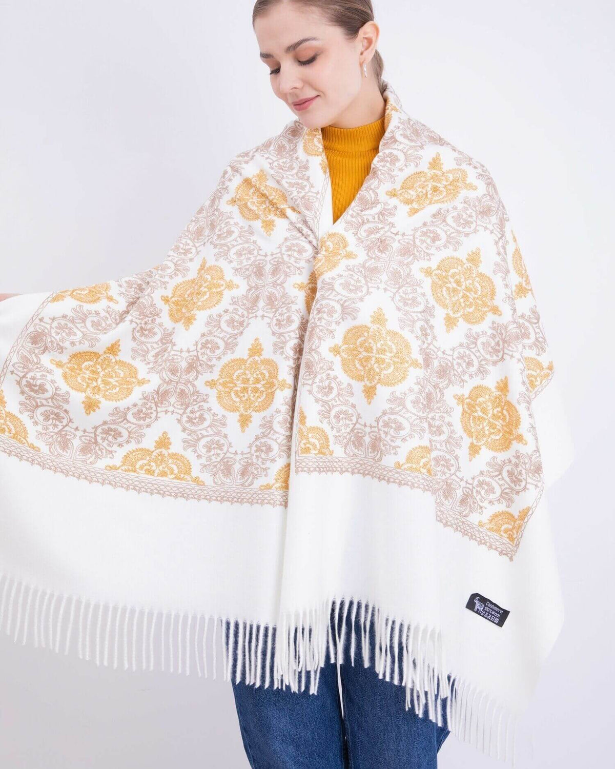 Embroidered cashmere scarf