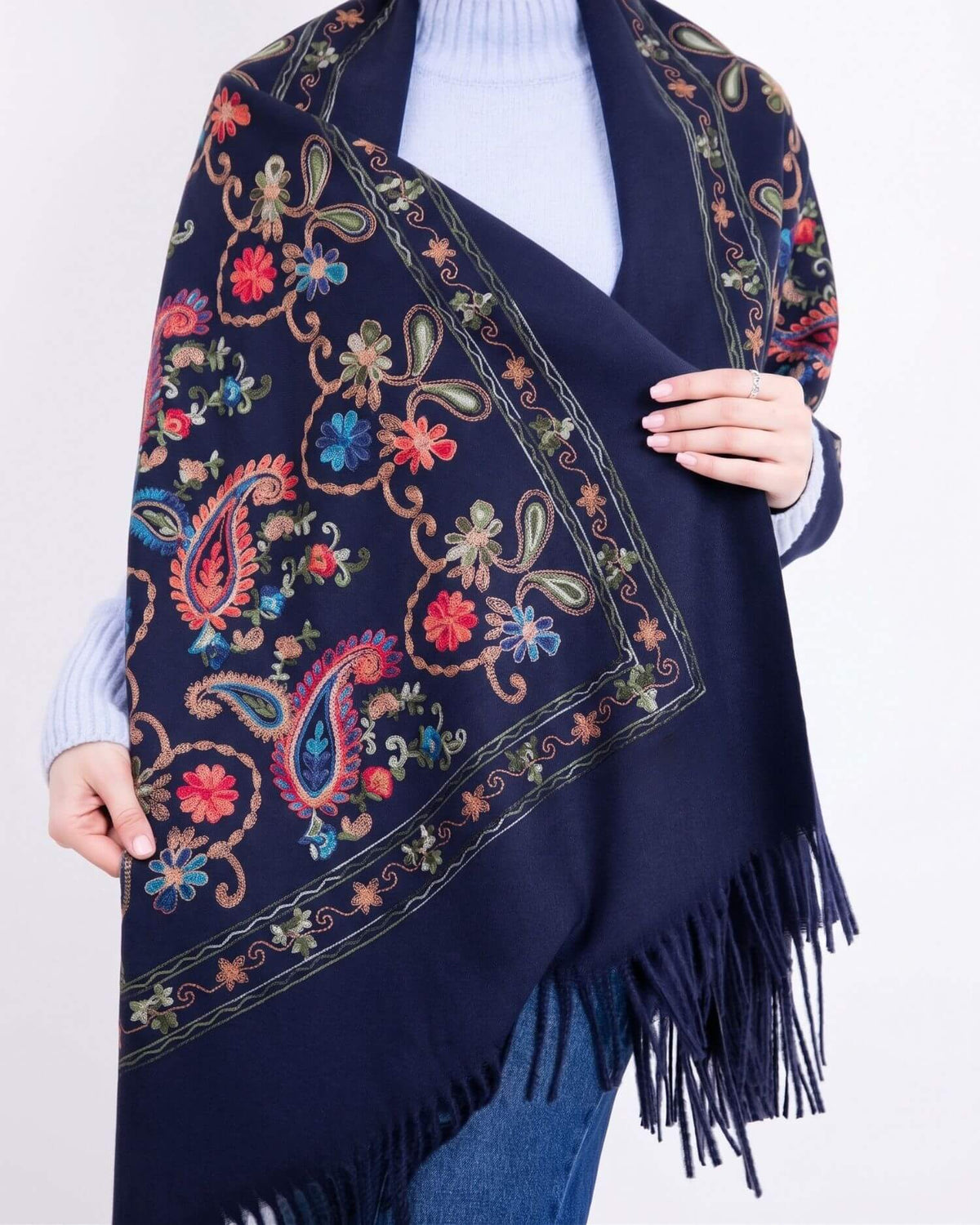Embroidered cashmere scarf