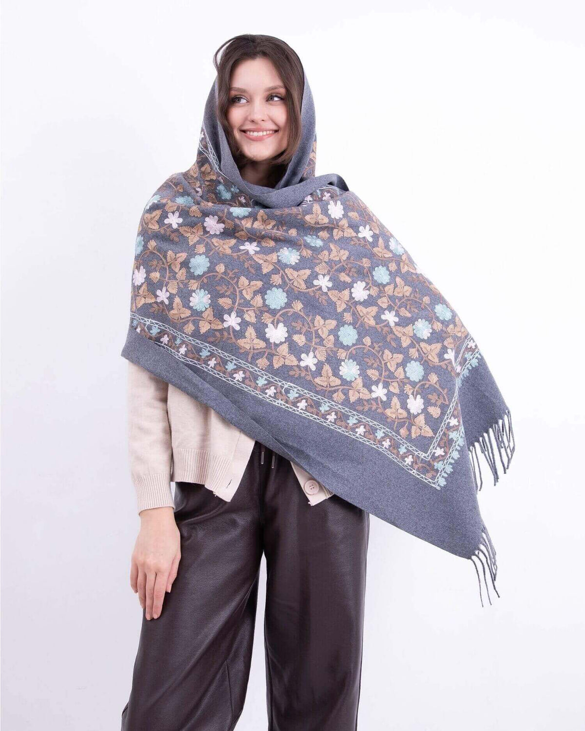Embroidered cashmere scarf