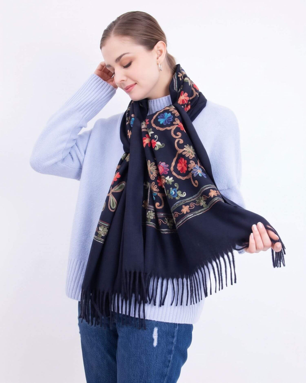 Embroidered cashmere scarf