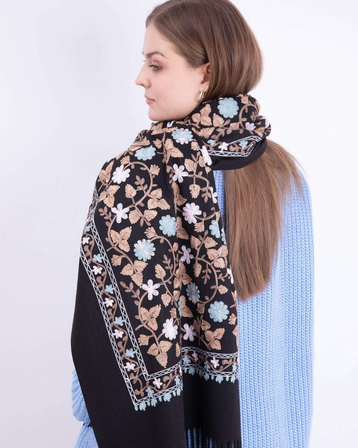 Embroidered cashmere scarf