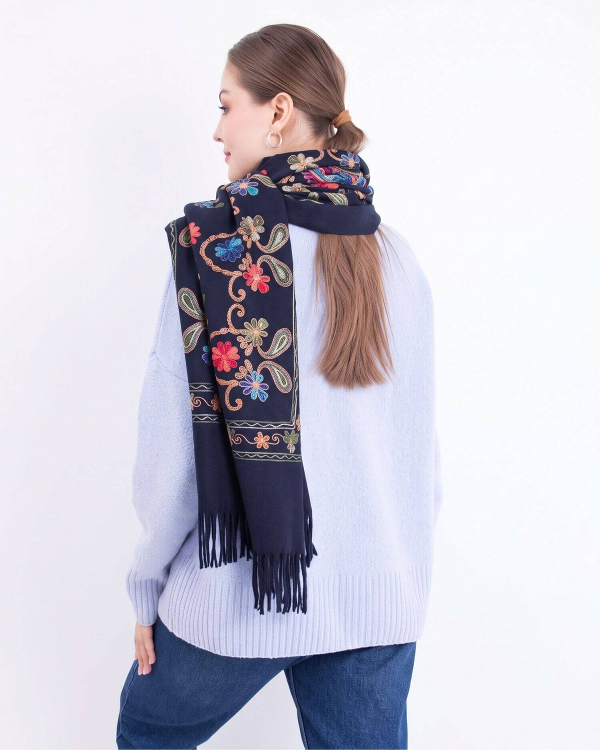 Embroidered cashmere scarf