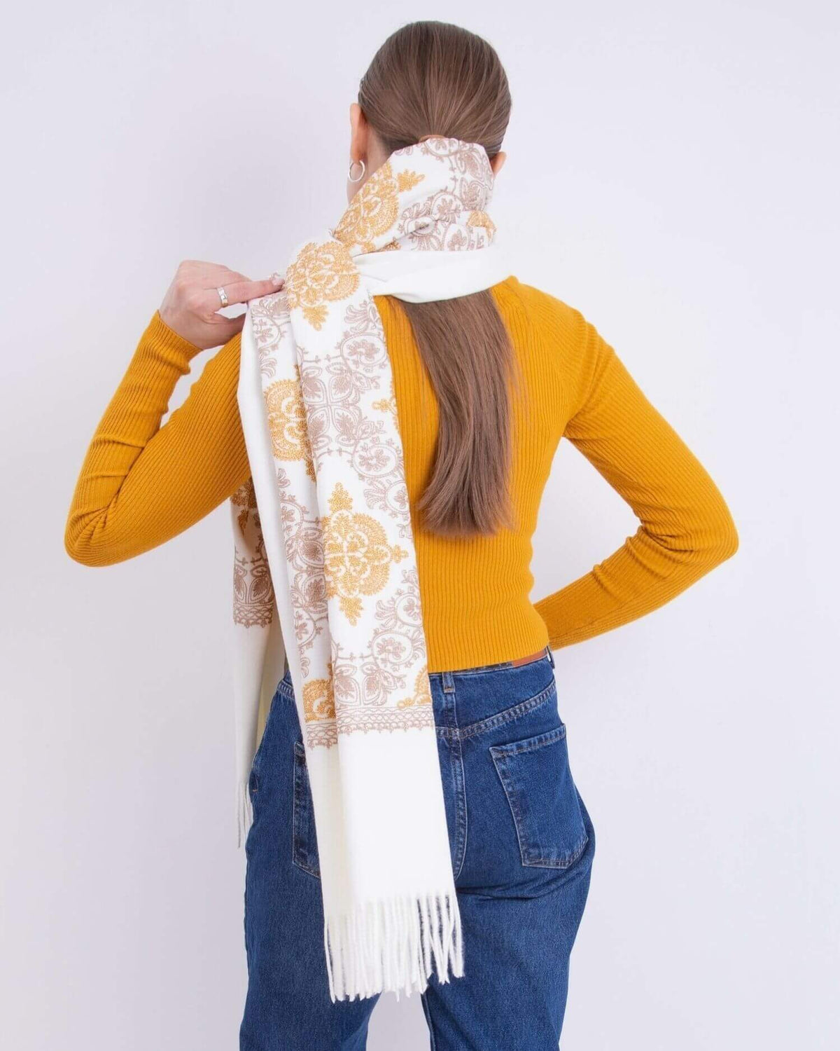 Embroidered cashmere scarf