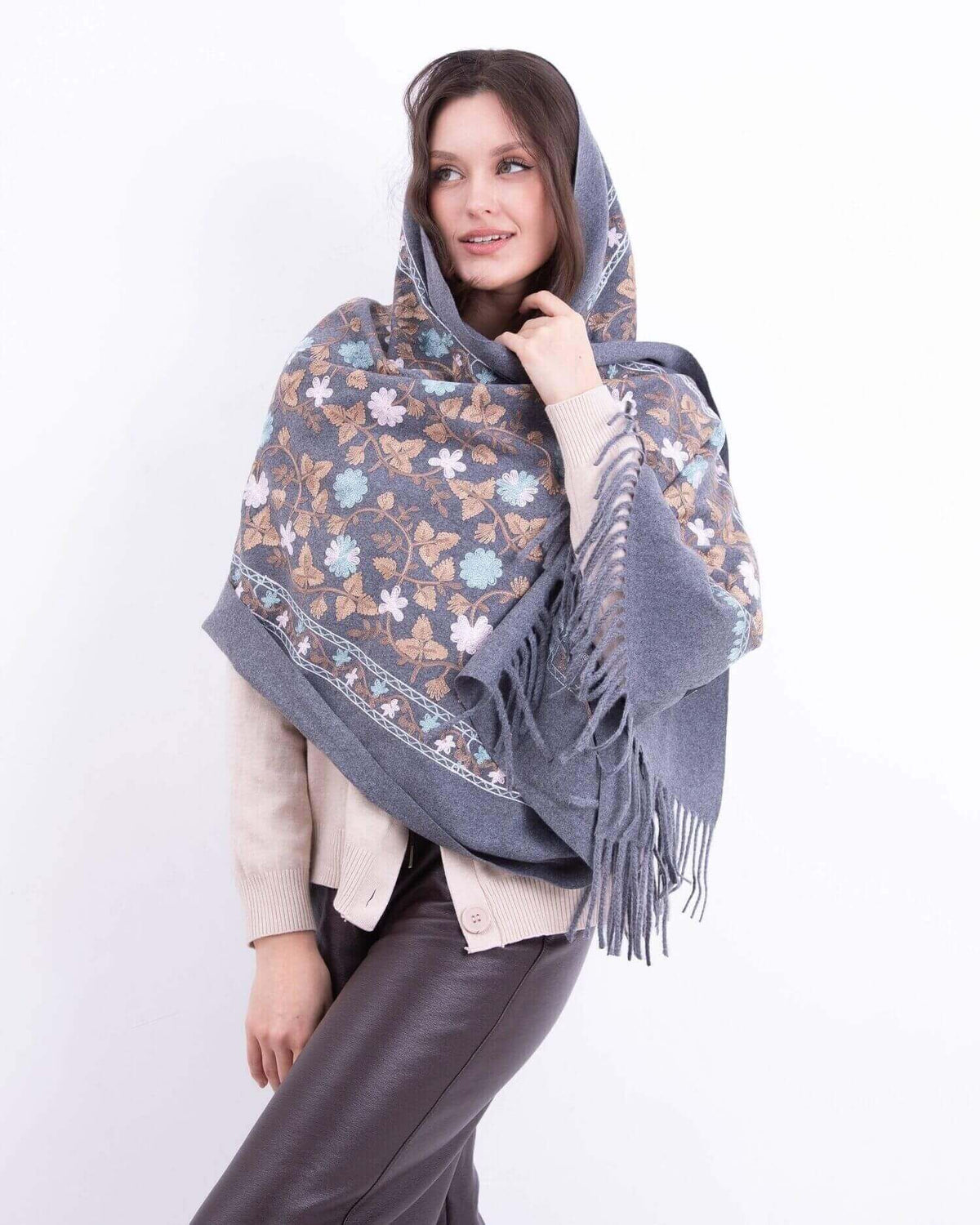 Embroidered cashmere scarf