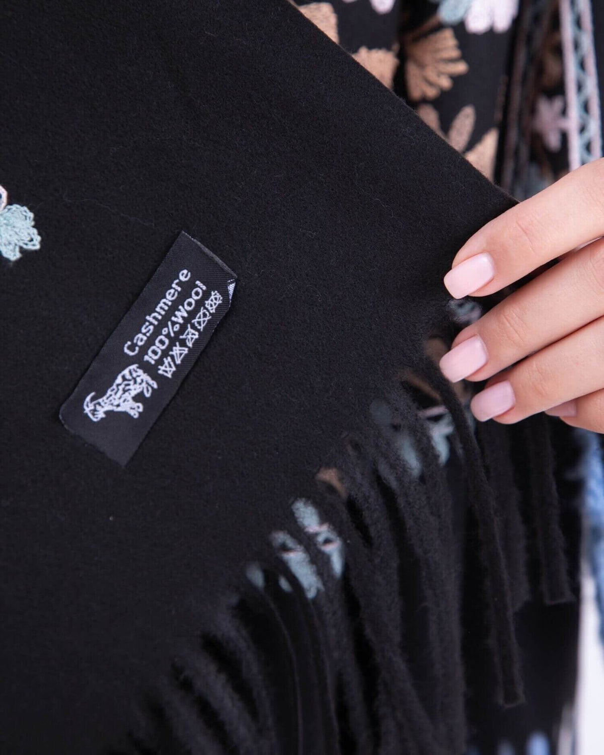 Embroidered cashmere scarf