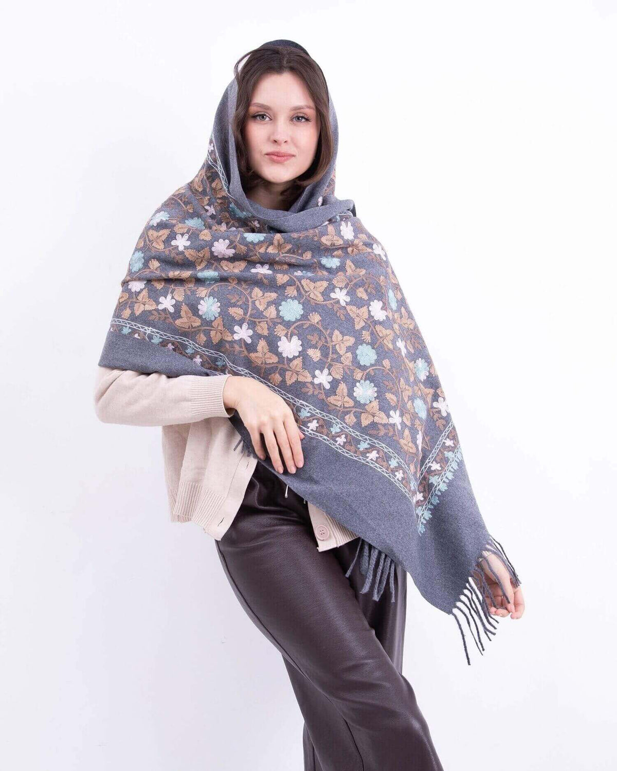 Embroidered cashmere scarf