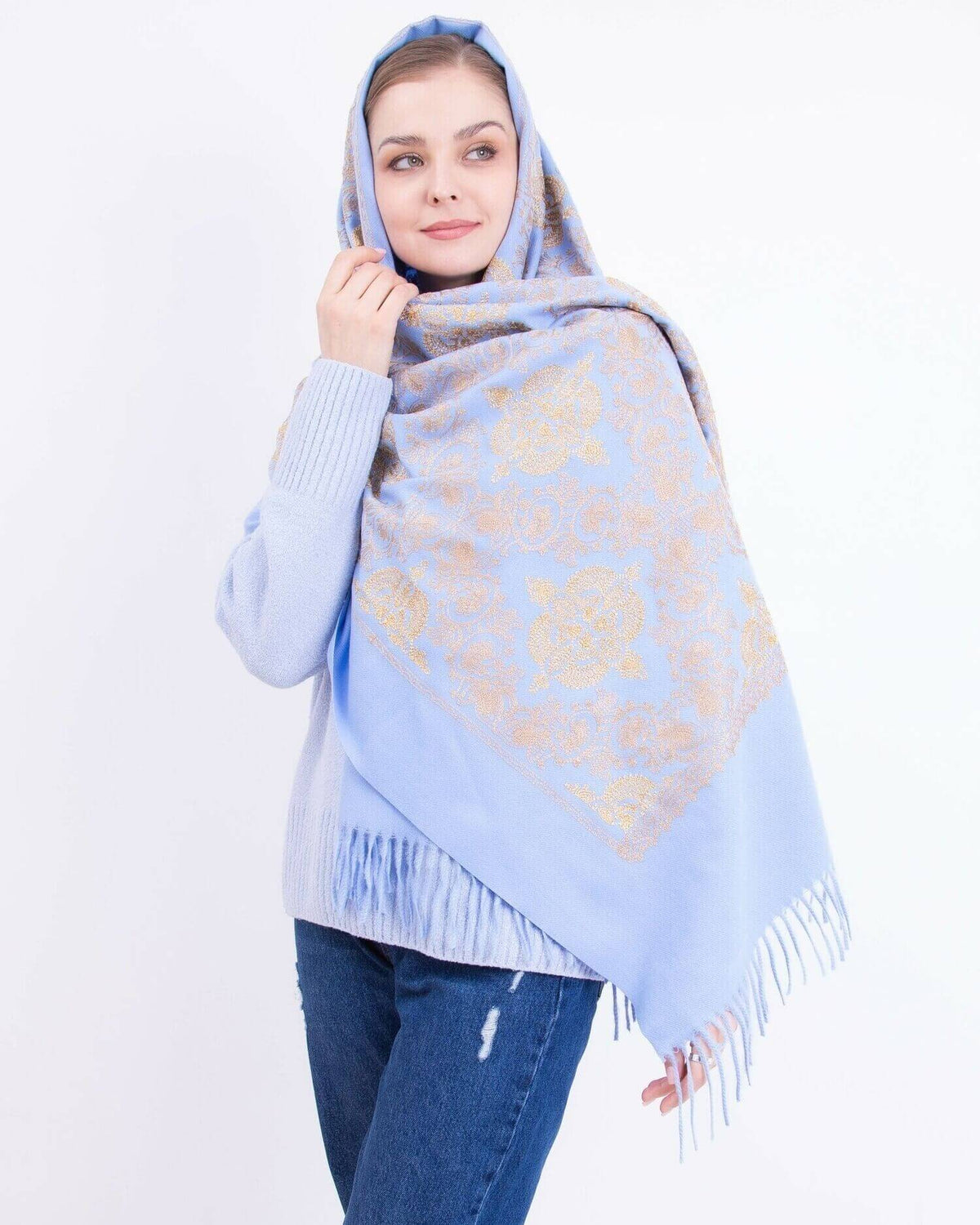 Embroidered cashmere scarf
