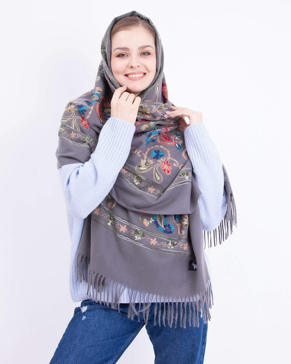 Embroidered cashmere scarf