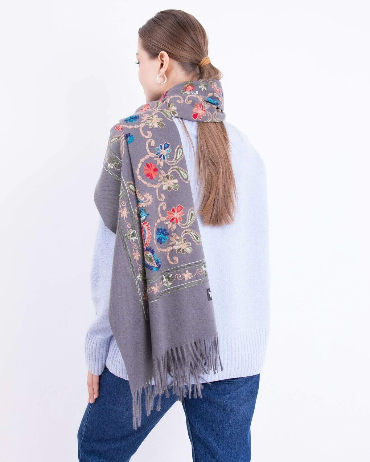 Embroidered cashmere scarf