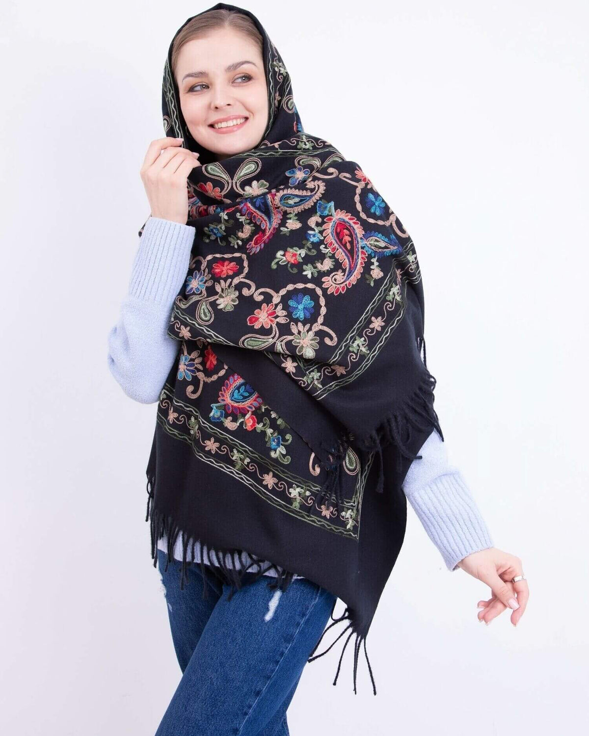 Embroidered cashmere scarf