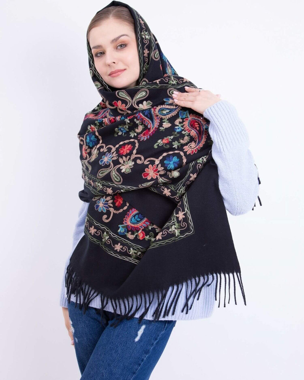 Embroidered cashmere scarf