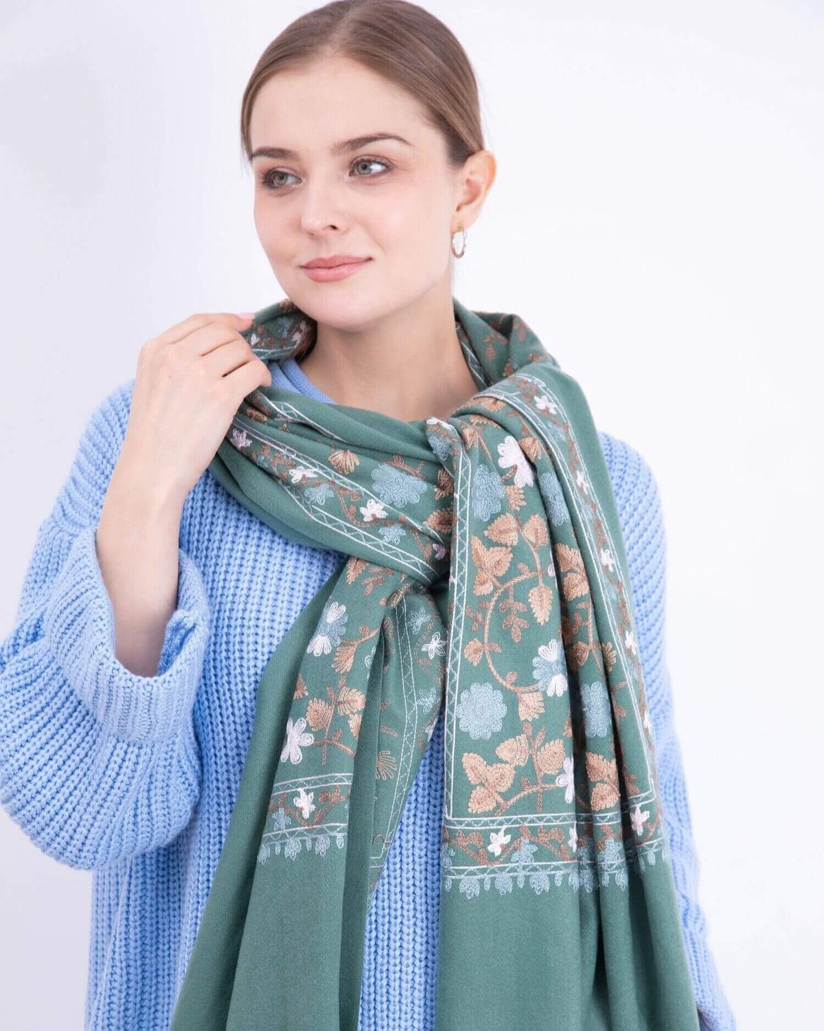 Embroidered cashmere scarf