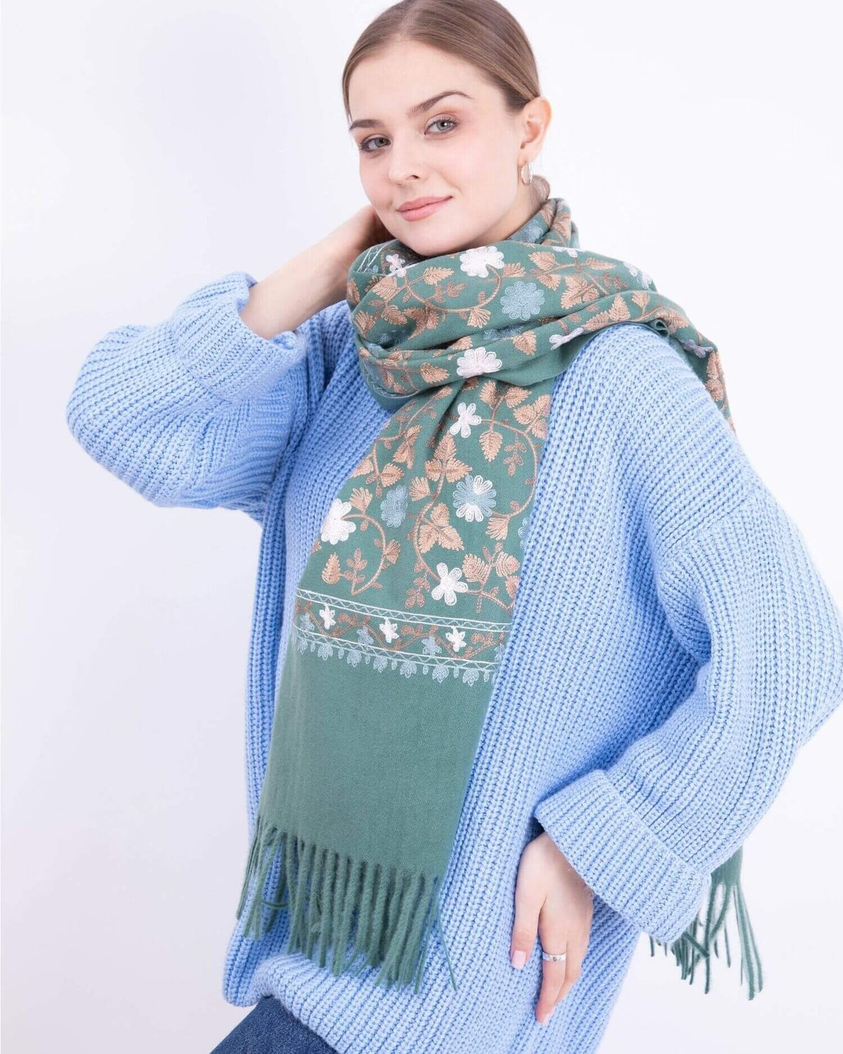 Embroidered cashmere scarf