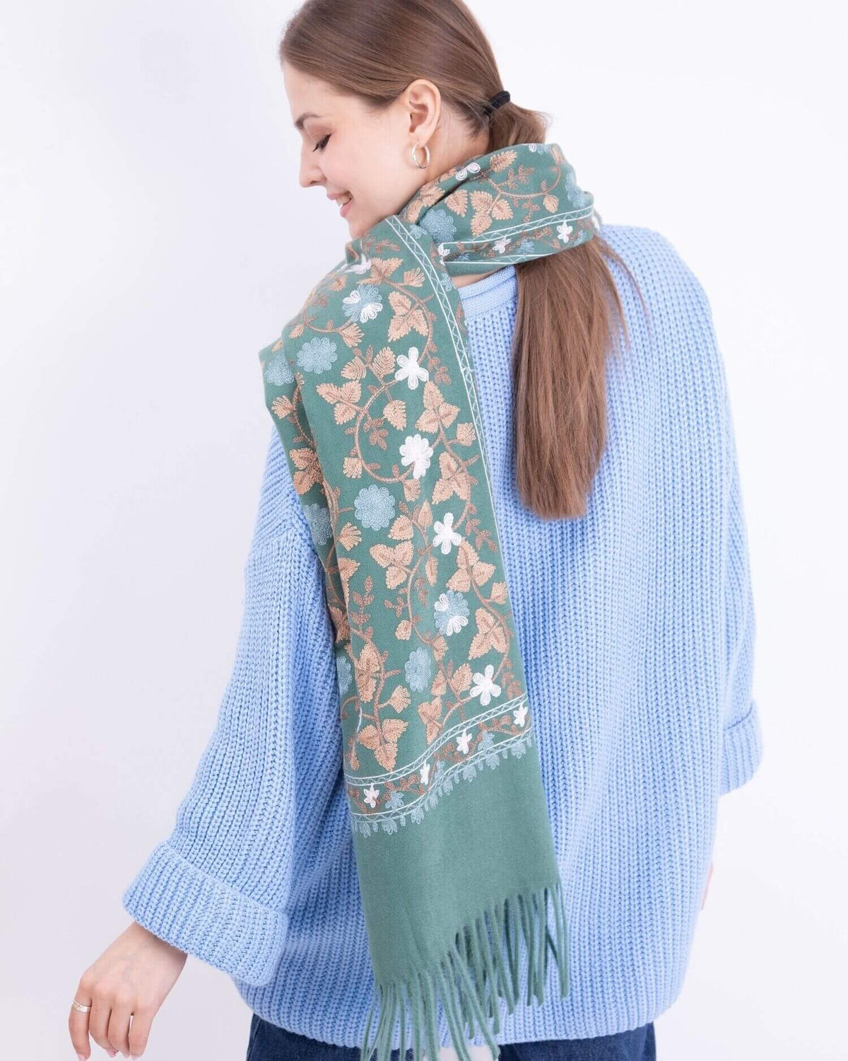 Embroidered cashmere scarf