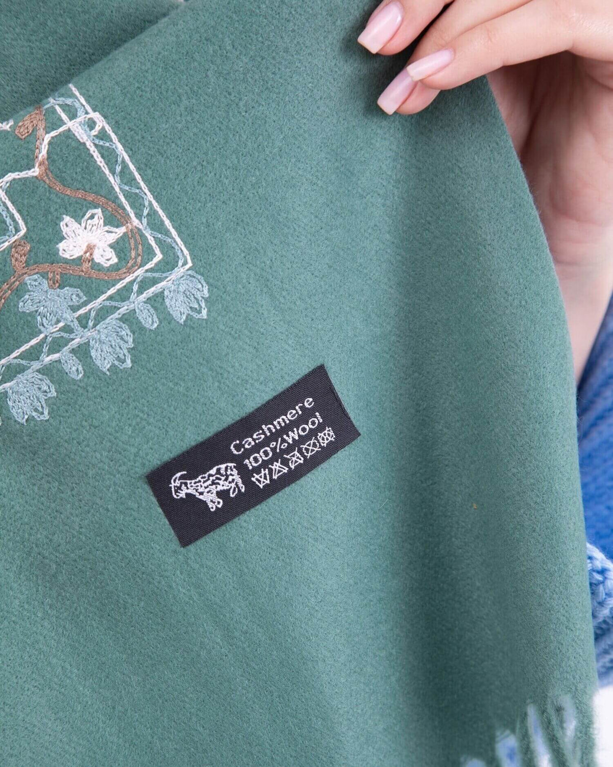 Embroidered cashmere scarf