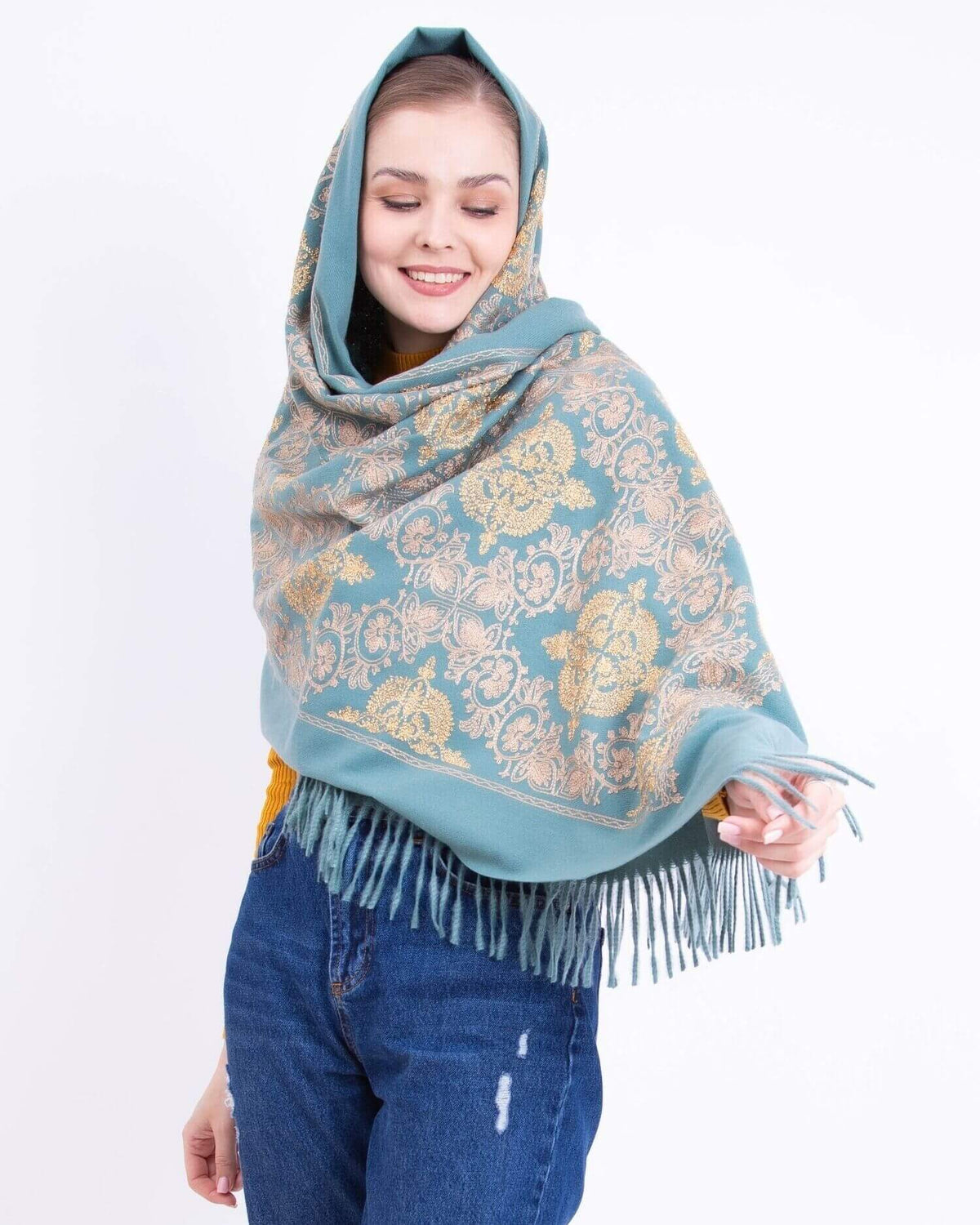 Embroidered cashmere scarf
