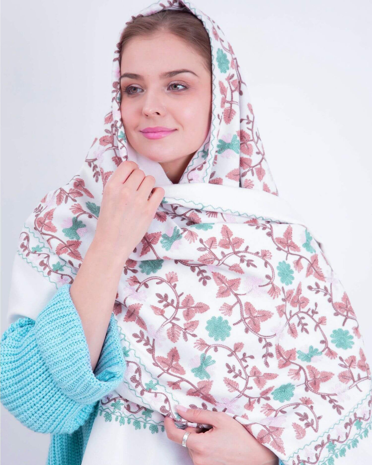 Embroidered cashmere scarf