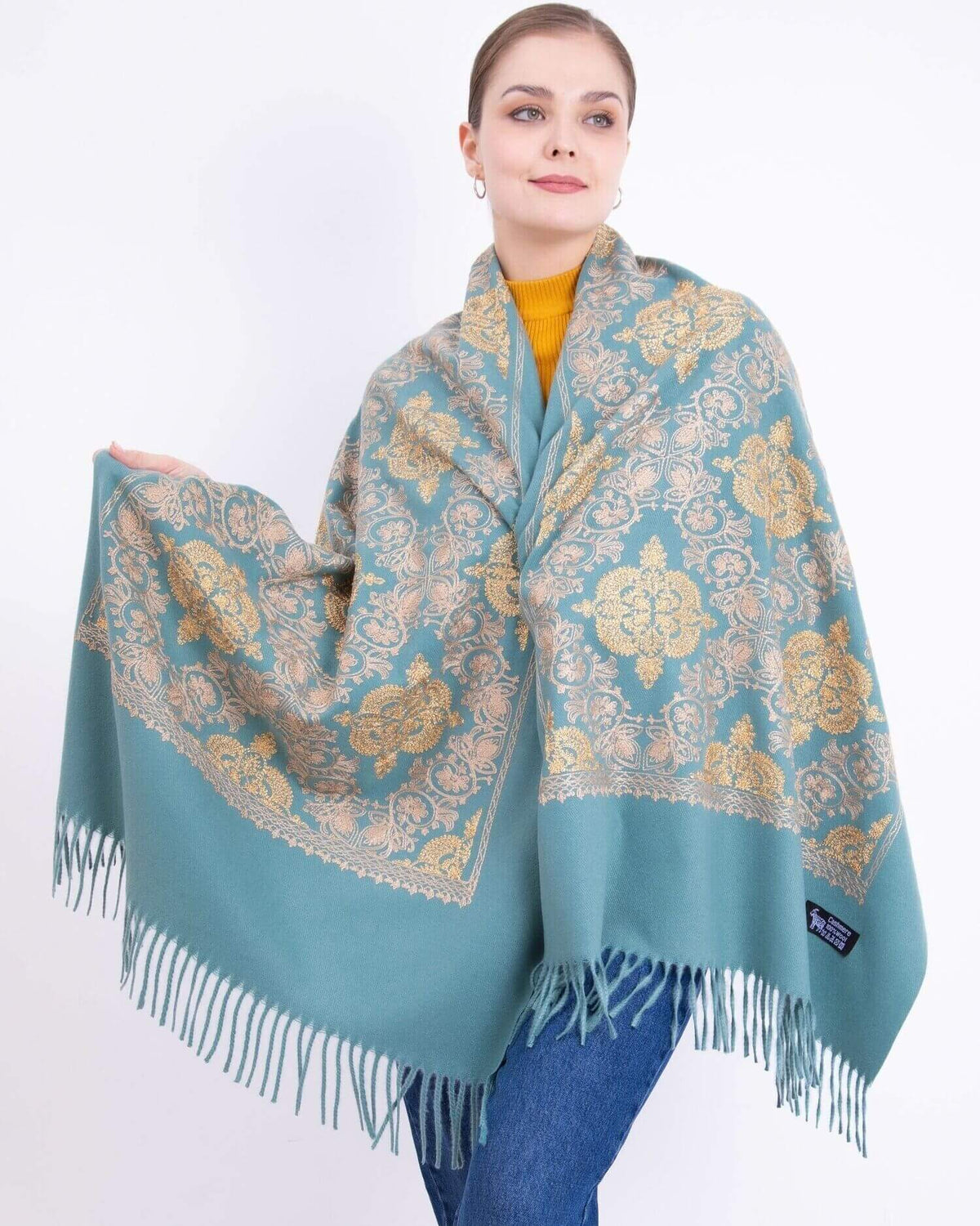 Embroidered cashmere scarf