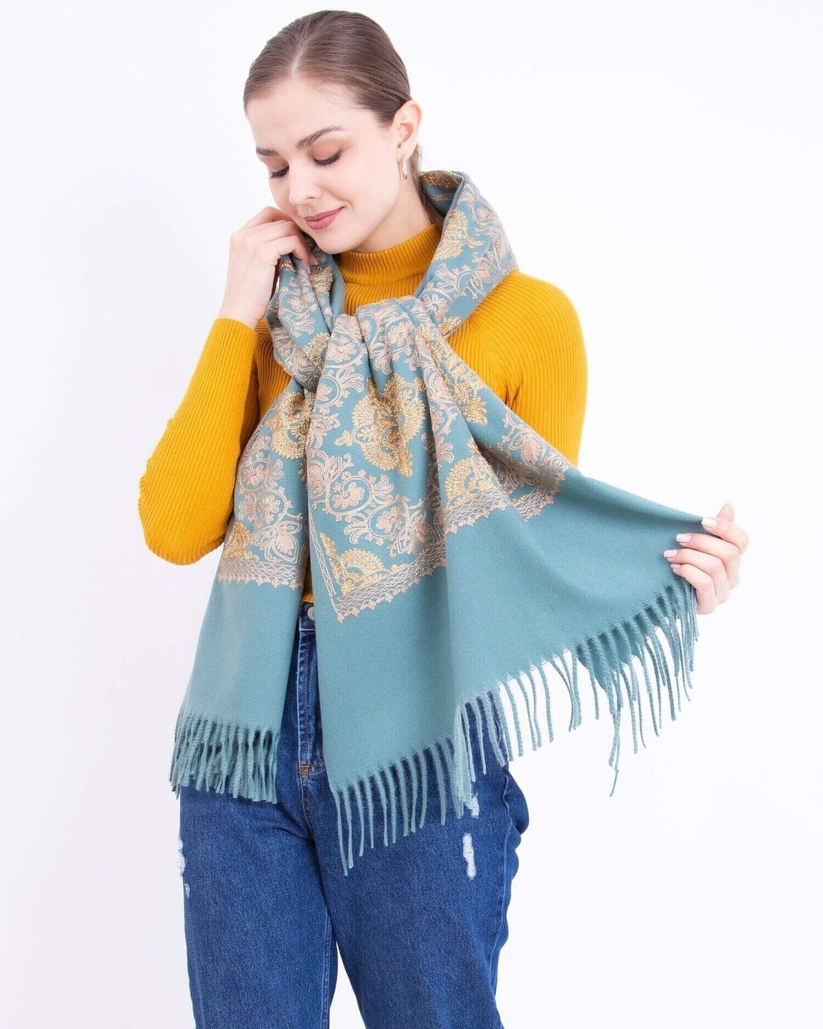 Embroidered cashmere scarf