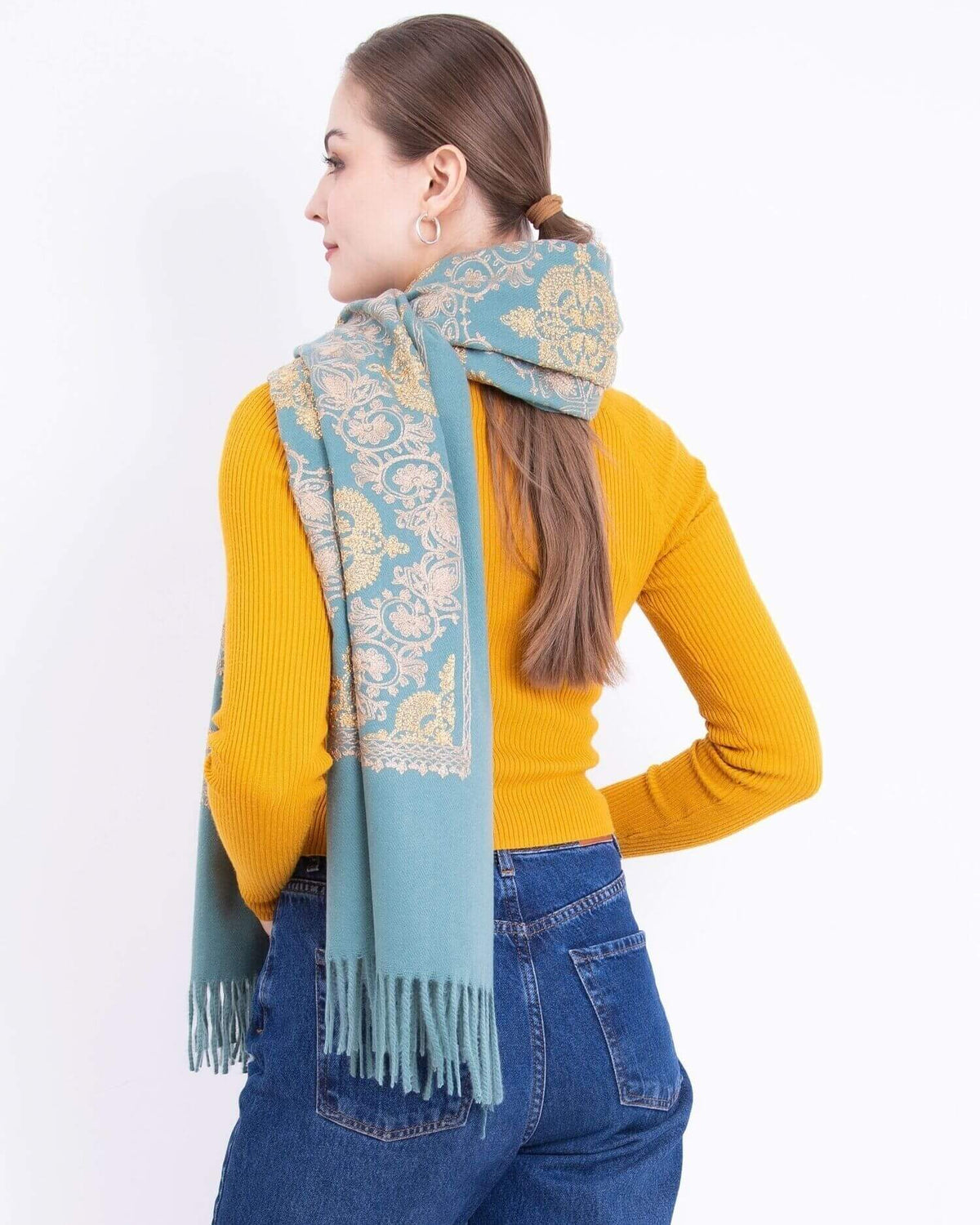 Embroidered cashmere scarf