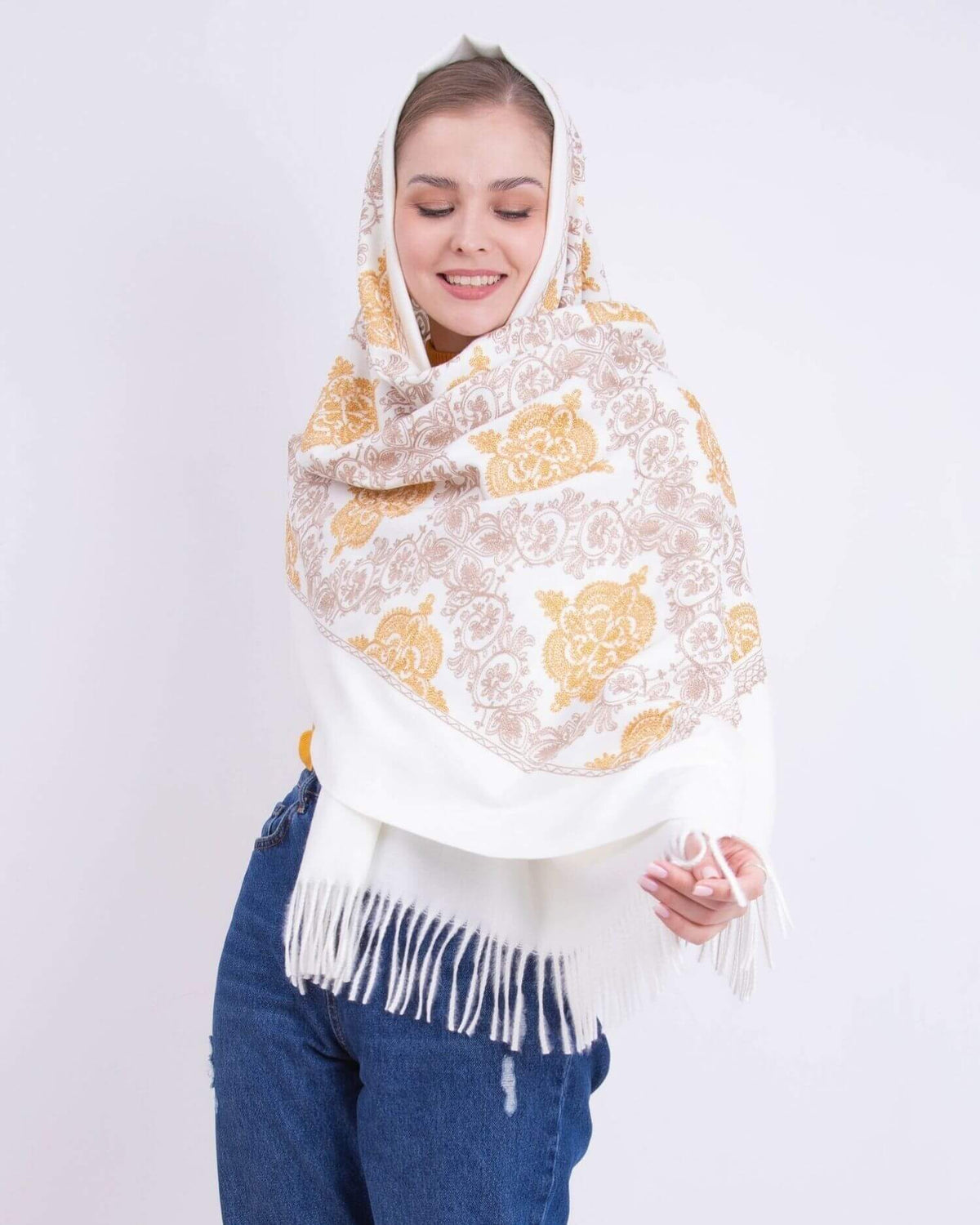 Embroidered cashmere scarf