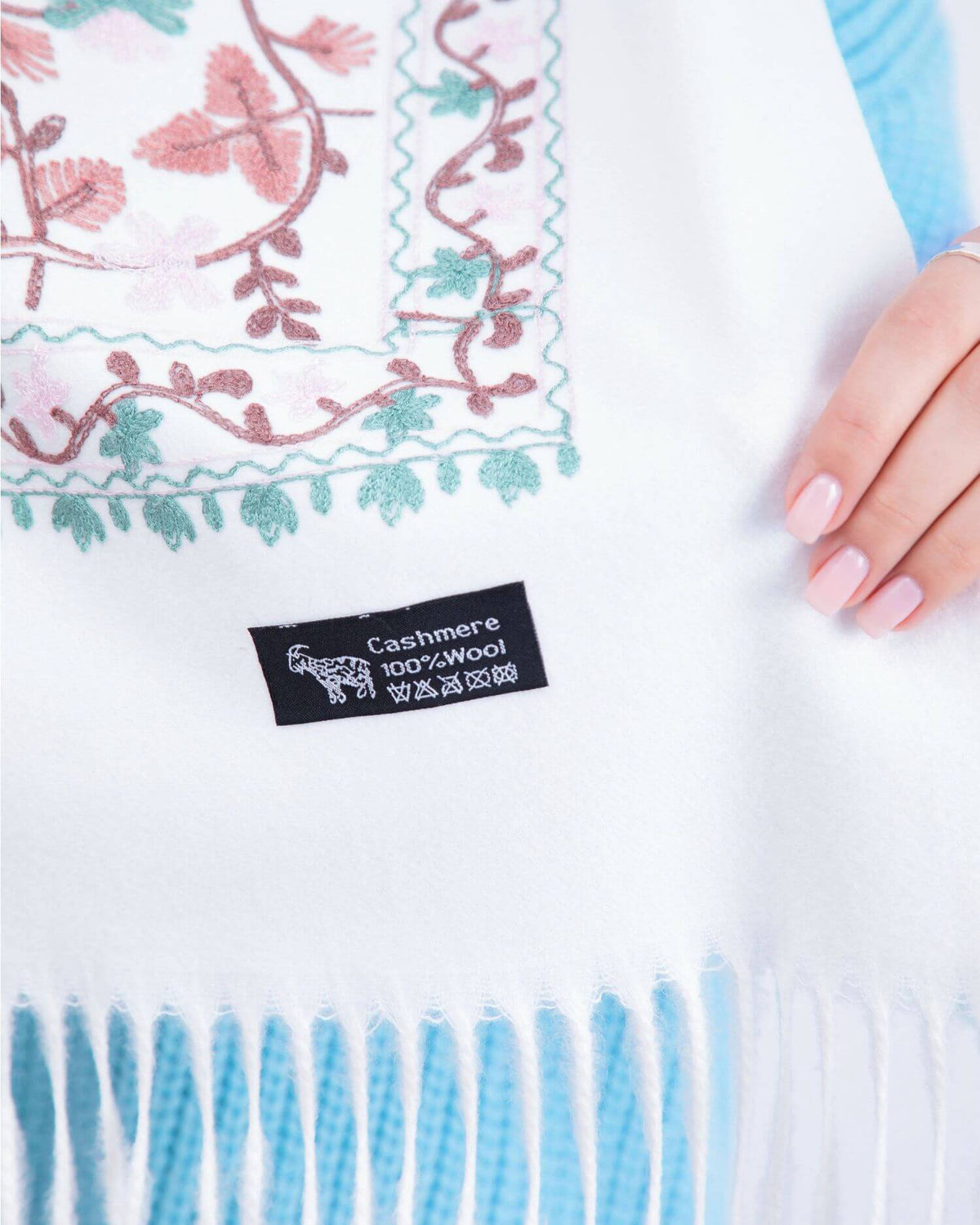 Embroidered cashmere scarf