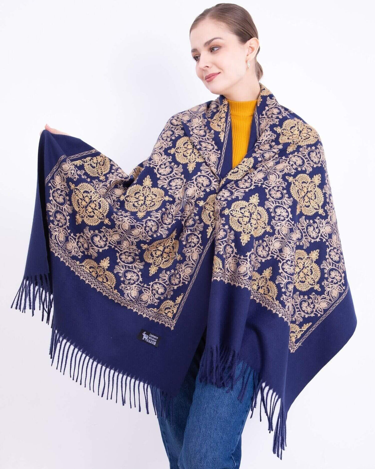Embroidered cashmere scarf