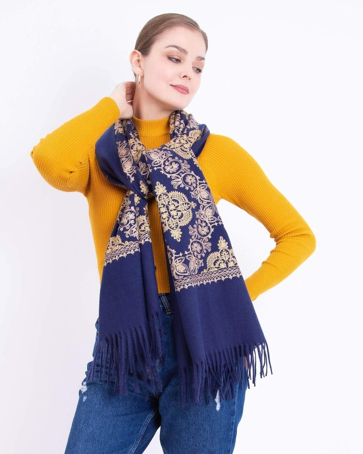 Embroidered cashmere scarf