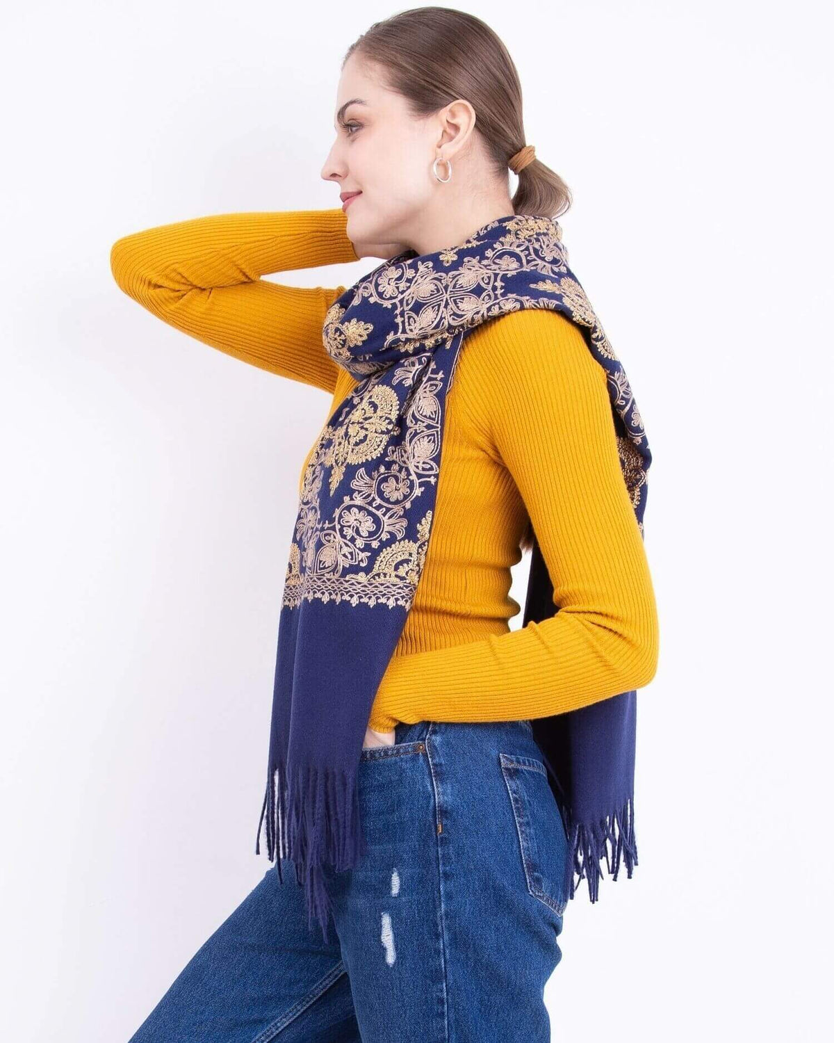 Embroidered cashmere scarf