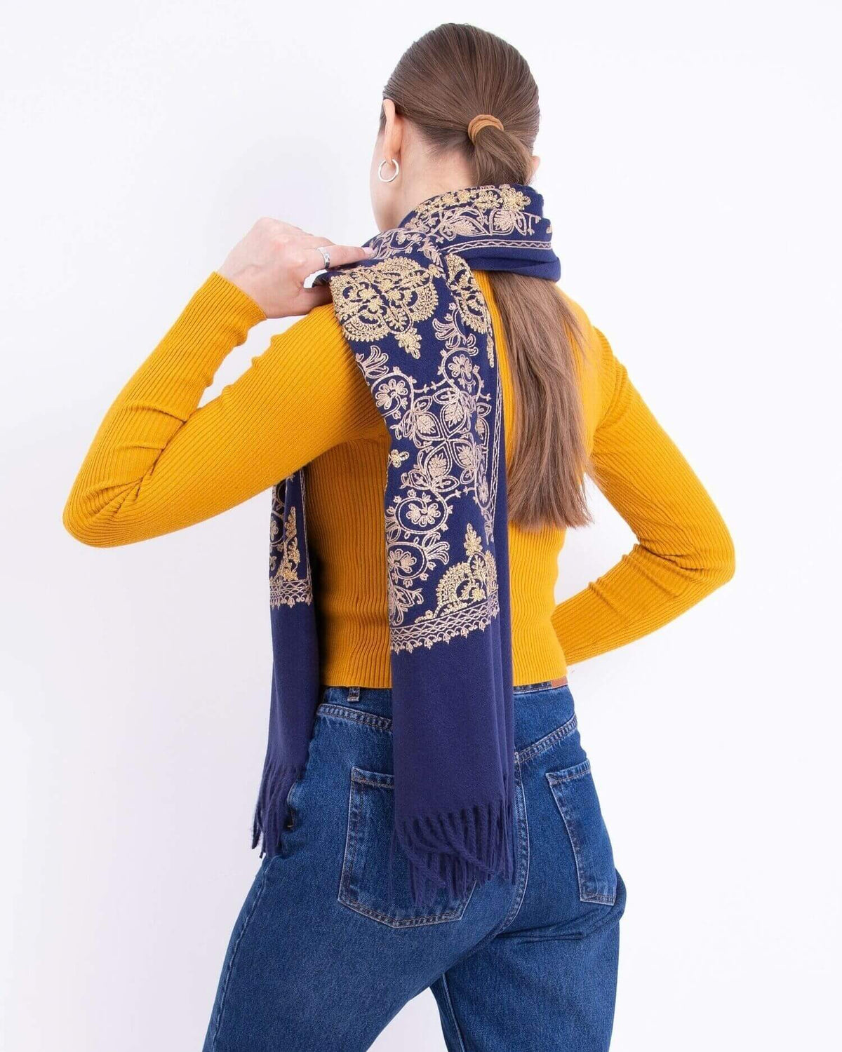 Embroidered cashmere scarf
