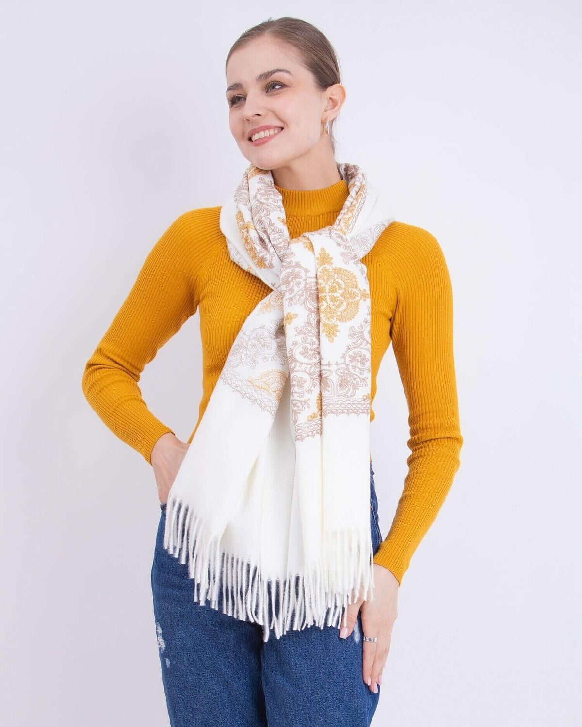 Embroidered cashmere scarf