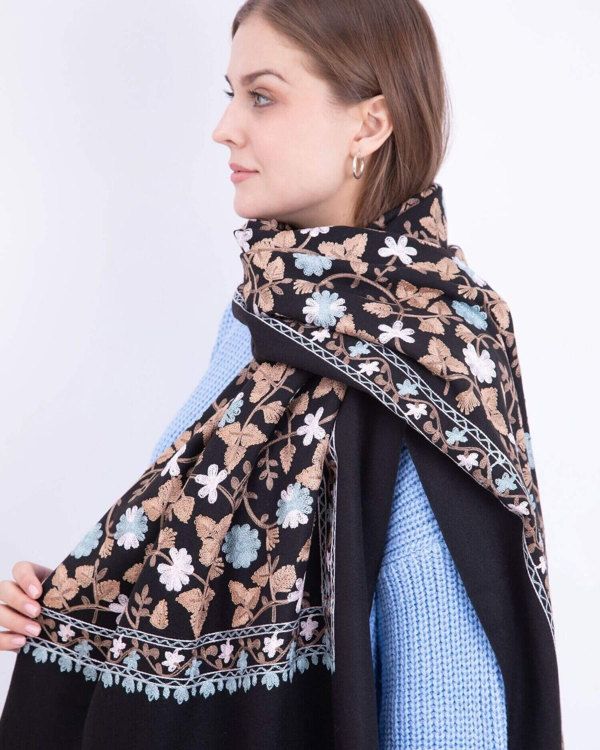 Embroidered cashmere scarf