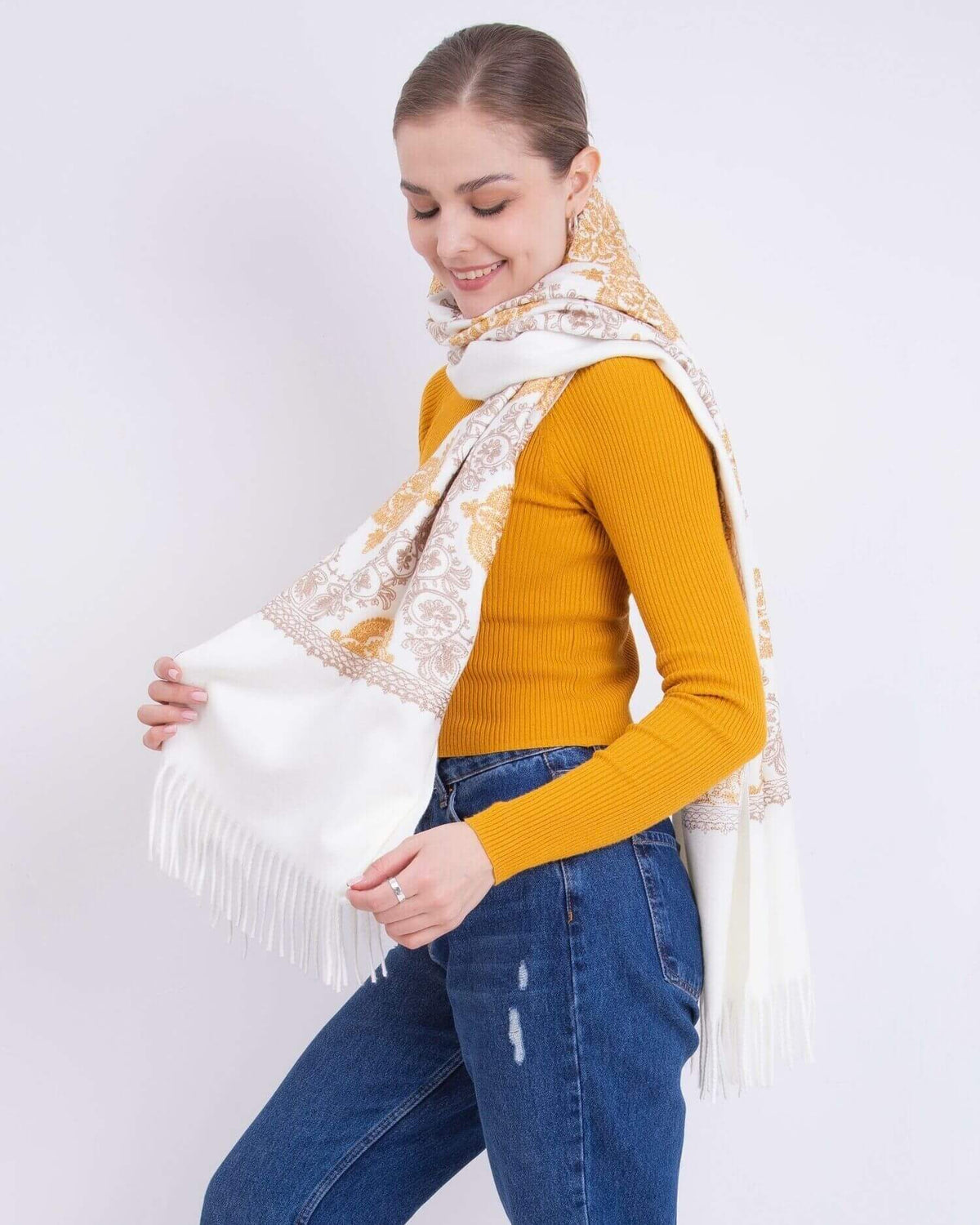 Embroidered cashmere scarf