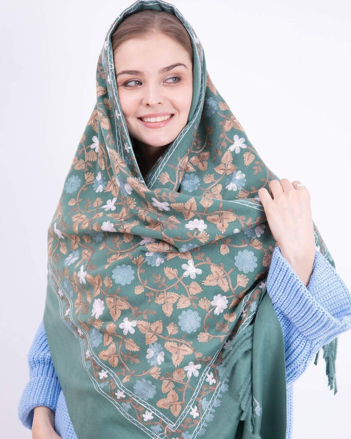 Embroidered cashmere scarf