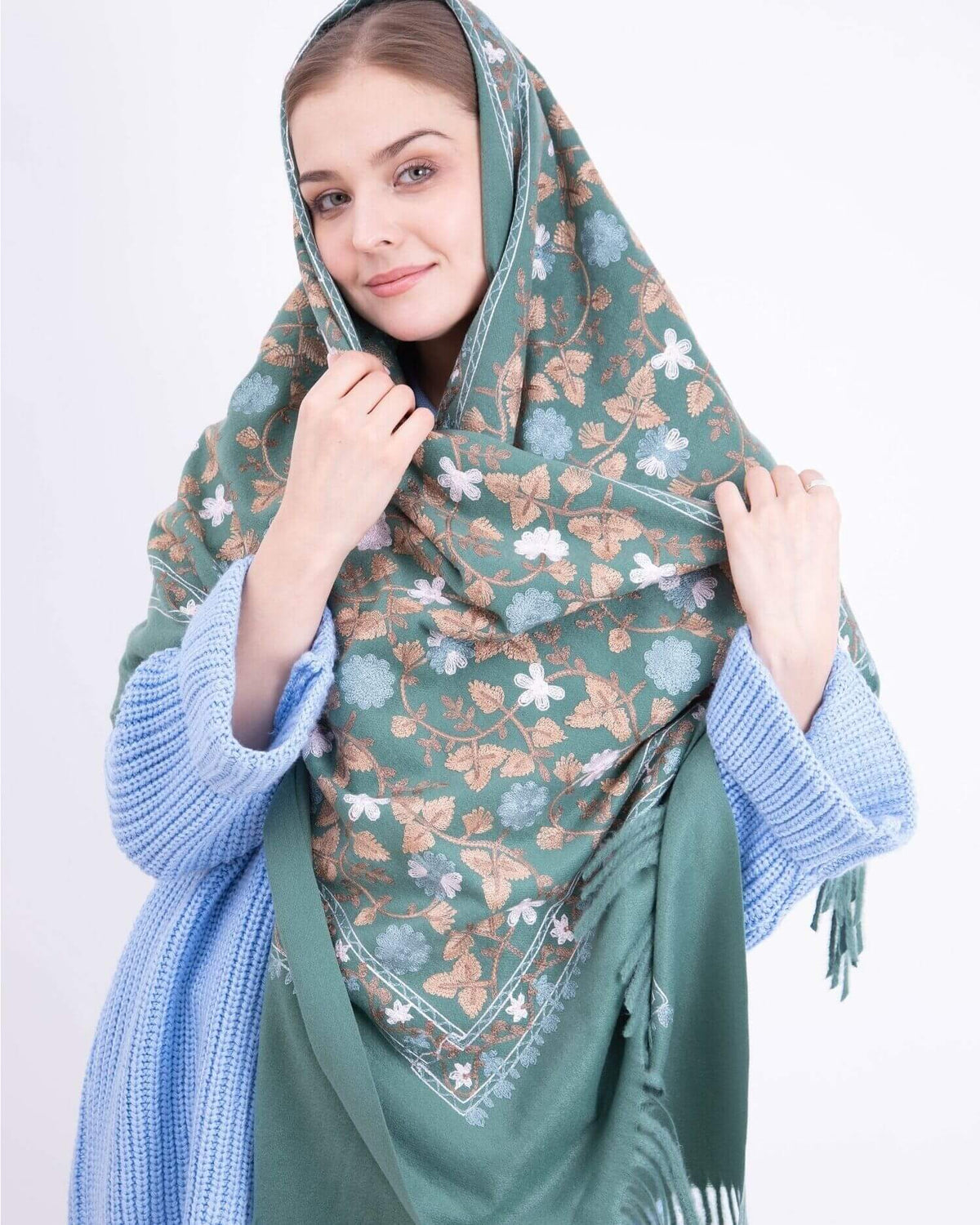 Embroidered cashmere scarf