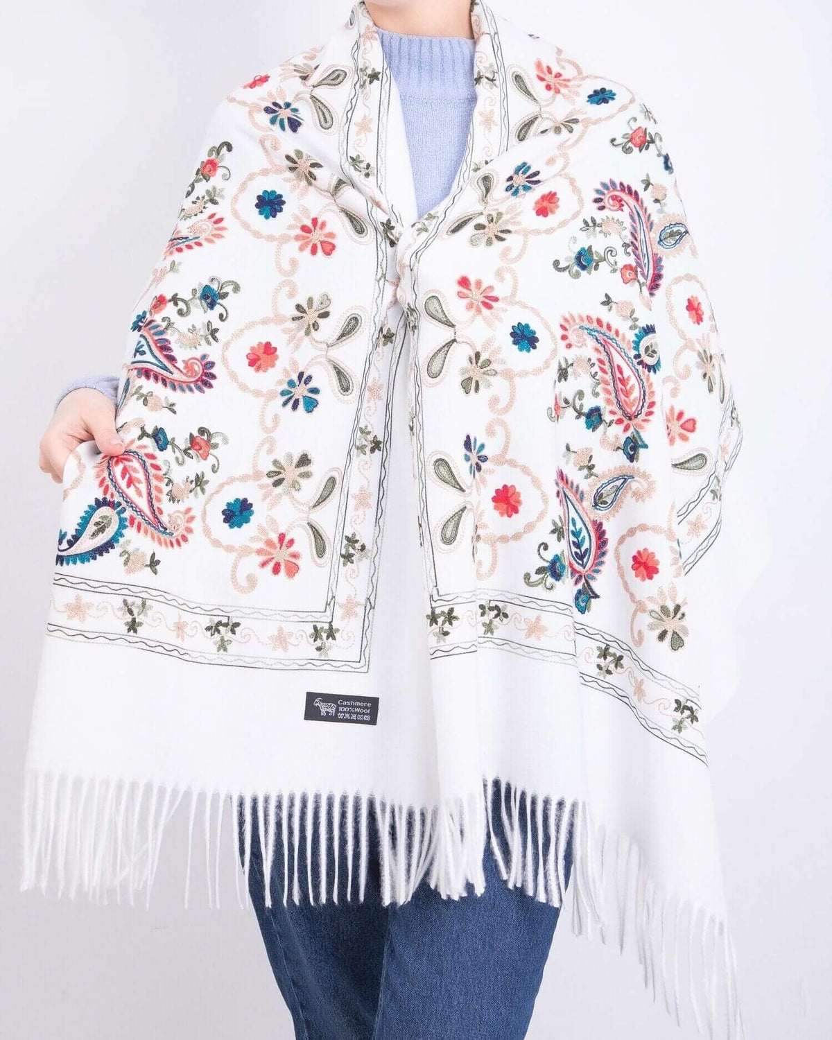 Embroidered cashmere scarf