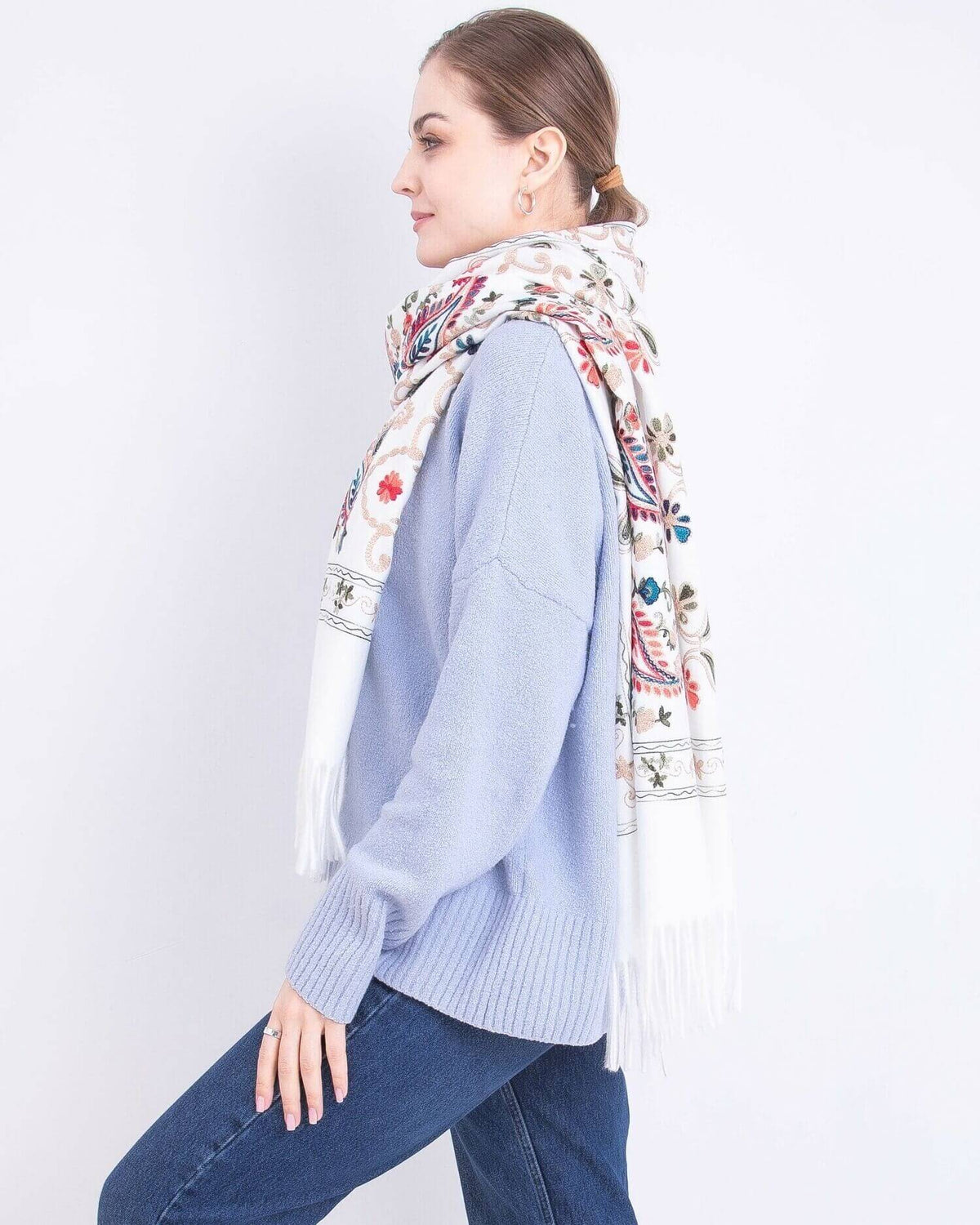 Embroidered cashmere scarf