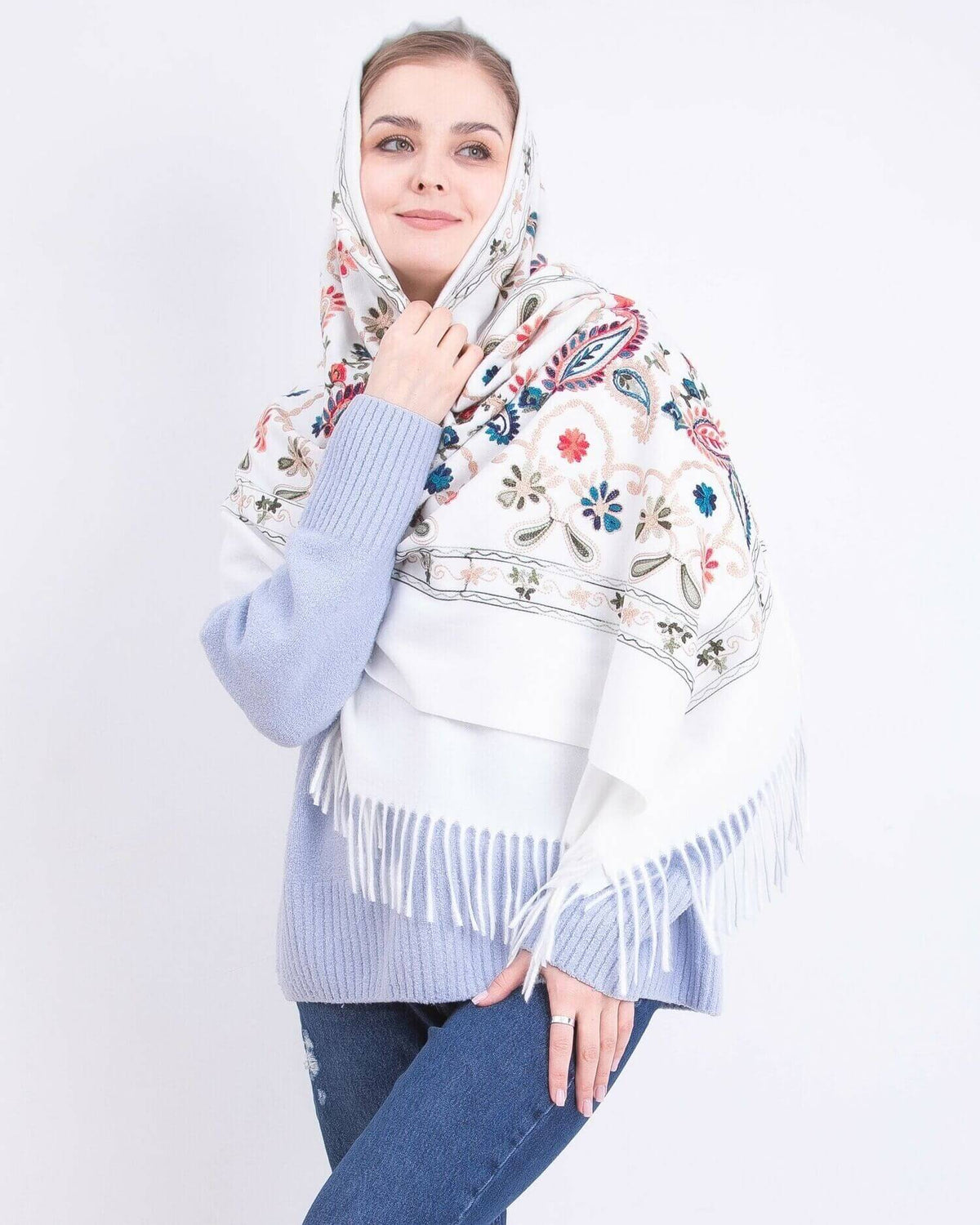Embroidered cashmere scarf