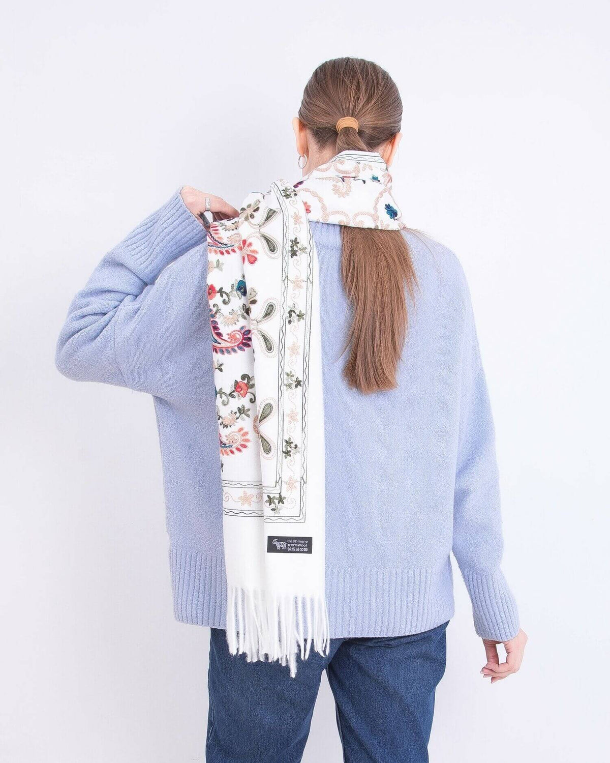 Embroidered cashmere scarf